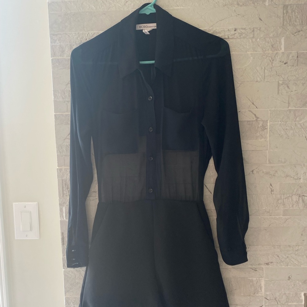 BCBG GENERATION Sheer long sleeve open back
romper